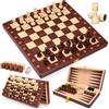 Havnidy Scacchiera Magnetica 3 in 1, Gioco degli Scacchi in Legno Pieghevole con Dama e Backgammon, Scacchi da Viaggio per Principianti e Adulti, con Scatola Portaoggetti