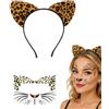 FOKZIL Cerchietto Leopardo, 1x Rete elastica & 1x Adesivi, Orecchie Da Leopardo Realistici, Kit Completo Carnevale Cosplay Halloween, Look Selvaggio Istantaneo Donna