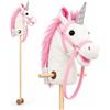 relaxdays Cavallo a bastone con suono, hobby horsing, bianco-rosa | con suono, hobby horsing, giocattolo hobby horse per bambini
