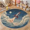 GDJSMIN Illustrazione Del Razzo Nel Cielo Tappeto Rotondo Salotto, Morbido Illustrazione Del Cielo Stellato Dell'Universo Tappetini Antiscivolo Tappeto Per Casa Zona Balcone Tappet Tavolino (Blu Navy,60Cm)
