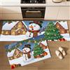 MLSOWM Set di 2 Tappetini da Cucina Villaggio Natale Notte, 50x80cm+50x150cm | Tappetino da cucina Pupazzo Neve/Albero Natale Antiscivolo, Passatoie, Lavabile per Corridoio, Soggiorno, Lavanderia