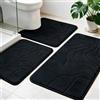 Famibay Set di 3 tappetini da bagno antiscivolo in memory foam, neri, assorbenti, morbidi, lavabili in lavatrice, tappetino da bagno per doccia