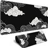 MiaVibte Tappetino per mouse XL con nuvole anime in bianco e nero - Tappetino da gioco da scrivania con bordi cuciti, antiscivolo, 80 x 30 cm