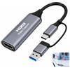 Rqkagf Scheda di acquisizione Video Capture HDMI a USB C 2.0, Capture Card HDMI 4K Ingresso 1080P Uscita con Audio, Capture Video a Bassa Latenza per Streaming Camera Registrazione Live Conference