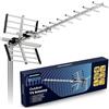 Berdsen Antenna DVBT2 con Amplificatore Interno 15 dB - Portata fino a 80 km - Antenna Esterna Esterna - Filtro LTE - Full HD Ultra HD 4K