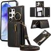 YANJIEER ESONG Cover per Samsung Galaxy S26 Ultra Portafoglio Case con Cordino Cinturino e Ring,Custodia A Libro In Pelle Flip Cerniera,Caso per Donna Con Porta Carte,Magnetica,Supporto Nero