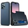 HAONANDE Custodia per iPhone 16 Pro con Scomparto Carte Nascosto, Cover Antiurto in PC Rigido TPU Morbido, Custodia Sottile Opaca con Slot Scorrevole, Donna Uomo Blu scuro