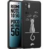CUSTOMIZZA - Custodia cover nera morbida in tpu compatibile per Xiaomi Redmi Note 10 5G - Poco M3 Pro 5G gatto mandala stilizzato gattino a rilievo soft touch donna bianca