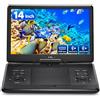 YOOHOO Lettore DVD Portatile 16,9 Pollici con Schermo da 14 Pollici, Ingresso HDMI, Trasmettitore e Ricevitore Bluetooth, Schermo Girevole 270°, per Auto e Casa, DVD/VCD/CD/MP4/MKV, 1080P