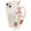 Kueqeay Cover con Cordino per iPhone 13, Silicone Custodia Aesthetic Fiore Bianco Donne Mädchen Modello Disegni Collana Universale Protezione Fotocamera Antiurto Case, 03