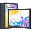 DigiLand Tablet 10,1 Pollici Android 15, Processore 5-Core 1,75 GHz, 6GB RAM 32GB ROM, espandibile a 256GB, Batteria 6000mAh, Doppia fotocamera, Doppio altoparlante, 800 x 1280 IPS, Widevine L1, GMS