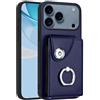 IMEIKONST Cover per iPhone 18 Pro Max / 17 Pro Max con Portacarte Blu YBFK | PU Pelle Portafoglio Telefono Custodia, Porta Anelli in Metallo, Chiusura Magnetica, Slot per Carte, Funzione di Supporto
