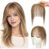 SEGO Pro Frangia Clip Capelli Veri #4/27 Marrone Medio/Biondo Scuro 360°Hair Topper Donna Extension Umani Protesi Posticci Frangetta Leggera Silk Lace 8x13cm (14g)