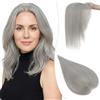 SEGO Pro 25cm Hair Topper Capelli Veri Donna #Grigio Base Seta Extension Clip con Frangia Laterale Capelli Umani Posticci Parrucche Toupet (27g)