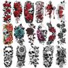 Metuu 77 fogli di tatuaggi temporanei per adulti e bambini, impermeabili, tatuaggi finti, 17 grandi e 60 piccoli adesivi per tatuaggi neri (fiore)