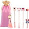 Boyigog Moon - Set di 5 pennelli da trucco a forma di luna, rosa kawaii, pennelli da trucco magici da ragazza, dorati, con borsa rosa, per ragazze e donne
