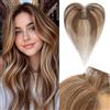 Rich Choices Hair Topper Capelli Veri Donna Senza Frangia Clip in Hairtopper Base a Rete a Forma di T con 3 Clip #4/27 Marrone Cioccolato Misto Biondo Miele Lisci Remy Human Hair Topper