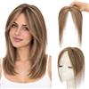 SEGO Pro Frangia Clip Capelli Veri #4/27 Marrone Medio/Biondo Scuro 360°Hair Topper Donna Extension Umani Protesi Posticci Frangetta Laterale Silk Lace 8x13cm (14g)