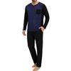 Ocextami Pigiama da Uomo Invernale Caldo Cotone Lungo con Bottoni | Pigiami due pezzi da uomo con T-shirt girocollo a contrasto e pantaloni lunghi con tasche e coulisse regolabile