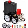 SGZQKZ Pressostato per Compressore Aria 220V, Kit Accessori per Compressore con Regolatore di Pressione Aria, 2 Manometri, Raccordo G1/4 e Nastro PTFE, Pressostato Press Control, 90-120 PSI