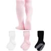 ZERULETS Collant per bambini per bambine, antiscivolo, confezione da 3 pezzi, in cotone, unisex, per neonati, bambini (6 mesi-6 anni), colore nero, bianco, rosa, grigio