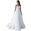 Fuomomo Abiti da Sposa Scintillanti con Scollo a V e Strascico Abiti da Sposa a Trapezio con Applicazioni e Strascico MT077
