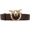 Pinko Cintura Love Berry in Pelle, Marrone, Fibbia con Uccelli in Metallo Dorato, Larghezza 3 cm, Donna
