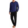 Ocextami Pigiama Uomo Cotone Maniche Lunghe Pantaloni con Polsini S-4XL | Pigiami due pezzi da uomo con scollo serafino a contrasto pantaloni con coulisse regolabile e tasche per autunno e inverno