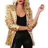 VRTYVEYBB Shiny Paillettes Giacca Donna Oro Solido Rosso Blu | Paillettes accattivanti, finitura lucida, colori oro/rosso/blu, pronto per feste, glamour per le vacanze