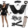 KIKVTER Costume da angelo nero, da donna, ali nere, ali nere, costume da angelo nero, costume di Halloween da donna, per feste di Halloween, carnevale, cosplay, adulti e bambini