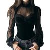 Generic Corsetto da donna in velluto, a collo alto, in pizzo, a maniche lunghe, con volant, slim fit, vintage, casual, elegante