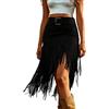 Generisch Gonna con frange in camoscio da donna, gonna da cowgirl vintage hippie costume flapper nappa gonne orlo asimmetrico lungo gotico gonna a vita alta bodycon gonna western