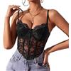 Haibang Top da Donna in Pizzo Canotta Donna Estiva Sexy Slim Fit Corsetto con Spalline Sottili Senza Maniche Crop Top Scollo a V Regolabile Canottiera Elegante Sottogiacca Aderente Bustier Clubwear