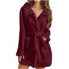 Mrat Vestaglia da donna con cappuccio in pile felpato corto accappatoio in pile orsacchiotto leggero indumenti da notte morbido accappatoio in flanella con cintura pigiama taglie forti comodo