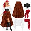Generico Costume Halloween Donna Pirata, Set di 5 Costume Pirata Donna con Camicia, Gonna, Corsetto, Bandana, Cintura Medievale Gotico Completo Veste Medievale Abito da Festival per Halloween Carnevale Cosplay
