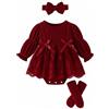 JiAmy Vestito da bambina, 3 pezzi, a maniche lunghe, comodo, 0-18 mesi | Tutù festivo per neonato, battesimo, in tulle, con fascia per capelli, collant