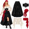 Generico Costume Halloween Donna Pirata, Set di 5 Costume Pirata Donna con Camicia, Gonna, Corsetto, Bandana, Cintura Medievale Gotico Completo Veste Medievale Abito da Festival per Halloween Carnevale Cosplay