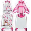 GYMAX Set di Valigia per Bambini, Trolley Bagaglio di 2 Pezzi a Mano Cavalcabile con Cinghia e Tracolla, Valigia Rigida con Ruote e Zaino, Regalo per Bambino e Bambina (12+16, Gufo)