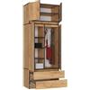 BDW Armadio a 4 ante, 4 ripiani, grucce, 2 cassetti, armadio per camera da letto, soggiorno, corridoio, 234 x 90 x 51 cm, Rovere Craft