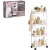 Generico OCEANO Carrello Salvaspazio Ruote 4 Ripiani Scaffale Bagno Cucina Slim | In plastica resistente, 4 ripiani traforati anti-umidità, ruote 360° e ganci. Ideale per bagno, cucina e spazi stretti