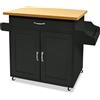 FIVMEN Carrello da cucina nero con ruote e piano di lavoro, carrello da cucina, isola in legno, con portasciugamani e portaspezie, mobile da cucina, carrello da cucina, 115 x 90 x 36 cm