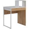 AVANTI TRENDSTORE - Roasio - Scrivania Moderna con Struttura in Metallo e Legno Laminato, 1 Cassetto e 3 Vani Aperti, Finitura Quercia/Bianco, 95,5 x 100 x 50 cm