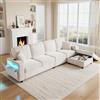 Lekvvied Divano Modulare Ad Angolo 4 Posti con Pouf Contenitore, Bracciolo con LED e USB/Type-C, Forma L Flessibile, Beige