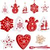 Kiiwah 30 Pezzi Decorazioni Albero di Natale in Legno da Appendere, Ornamenti Addobbi Albero di Natale in Legno di Pendenti DIY Bianco e Rosso (6 Stili)