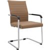 CLP Sedia cantilever con braccioli Hakon, sedia da pranzo moderna imbottita effetto pelle, struttura in metallo cromato | Colore marrone chiaro