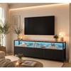 QLTXYHML Mobile TV con illuminazione a LED per TV fino a 55 pollici, Panca TV con 3 cassetti in tessuto smontabili, credenza basso per soggiorno, ingresso, corridoio (marrone e nero, 137 cm)