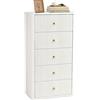 MOHQZA Cassettiera Camera da Letto 5 Cassetti, Comò 50 x 35 x 100 cm Bianco | Credenza Alta Sistema Antiribaltamento Angoli Arrotondati, Comò per Camere da Letto e Ingressi