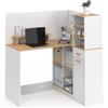 IDMarket - Scrivania angolare Charles con 1 anta, scomparti e un cassetto, con supporto per monitor in bianco e effetto legno di faggio