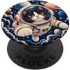 Cat Animal Lover Gifts Smoking gatto in un casco cosmico animale PopSockets PopGrip Adesivo