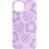 Lavender & Purple Style Gifts Custodia per iPhone 14 Plus Lilla Gingham Cuori Fiori Disegno Pastello A Scacchi